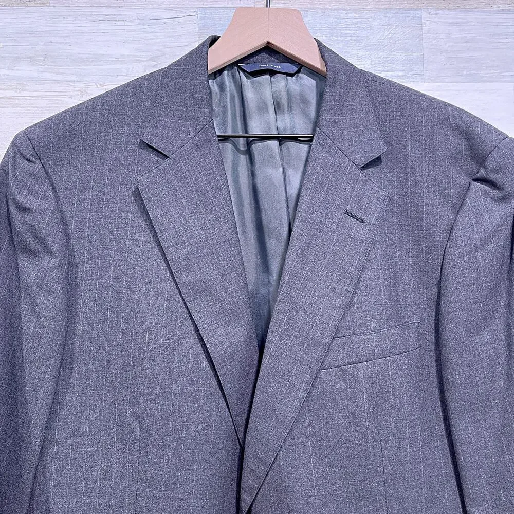 Brooks Brothers Brooksease Wool Suit Gray Stripe Mens 42R Pleated Pants 33W